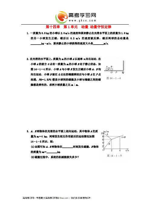2013江苏省高考物理一轮精品专项训练： 第十四章 第1单元 动量 动量守恒定律