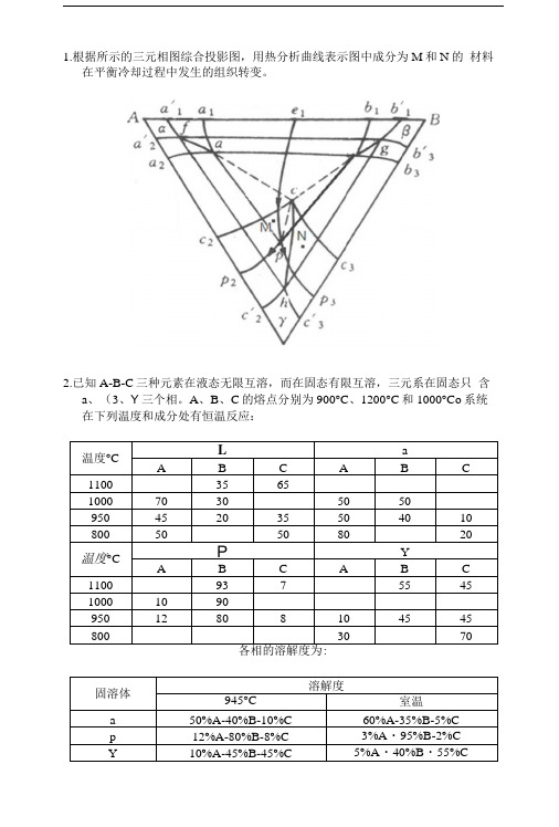 东南大学《材料科学基础ii》三元相图习题1.doc