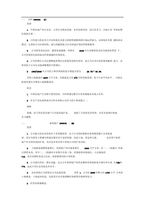 中国20家房地产企业“SWOT”分析