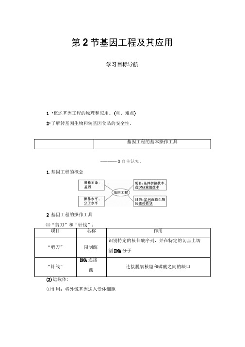 2019-2020学年高中生物人教版必修二教师用书：第6章第2节基因工程及其应用Word版含答案