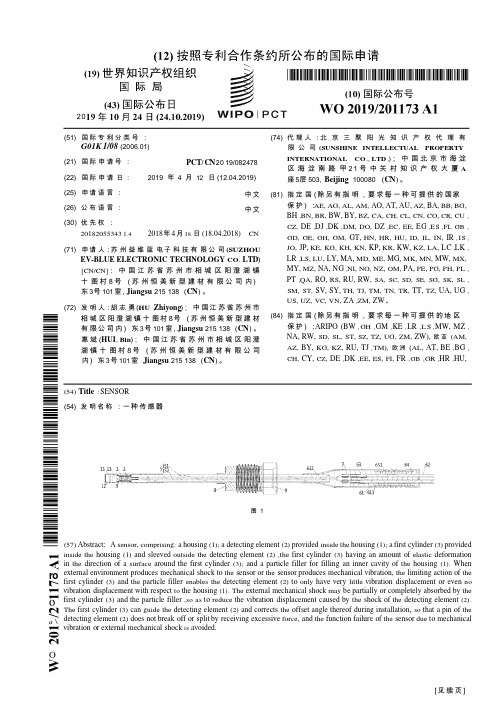 【WO2019201173A1】一种传感器【专利】
