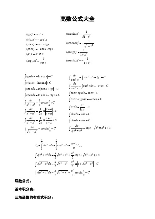 高数公式大全(免费打印版)