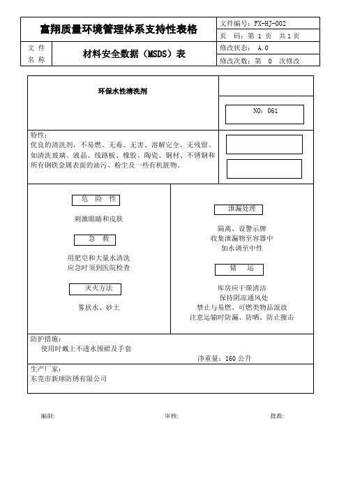 环保水性清洗剂 MSDS