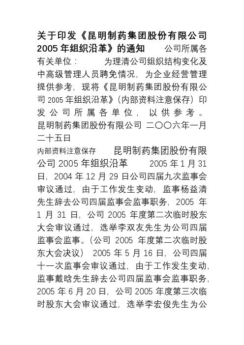 昆药组织沿革