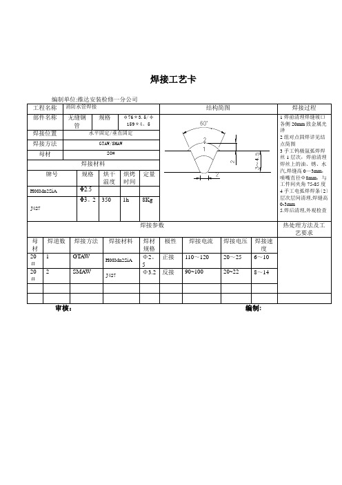 管道焊接工艺卡模板