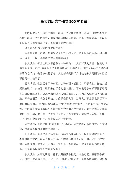 长大以后高二作文800字5篇