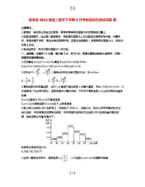 山西省2021届高三数学下学期3月考前适应性测试试题 理
