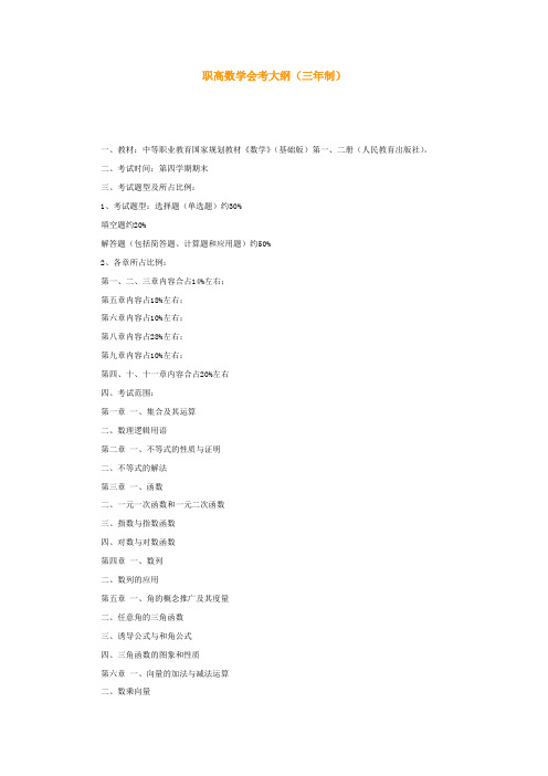 职高数学会考大纲(三年制)