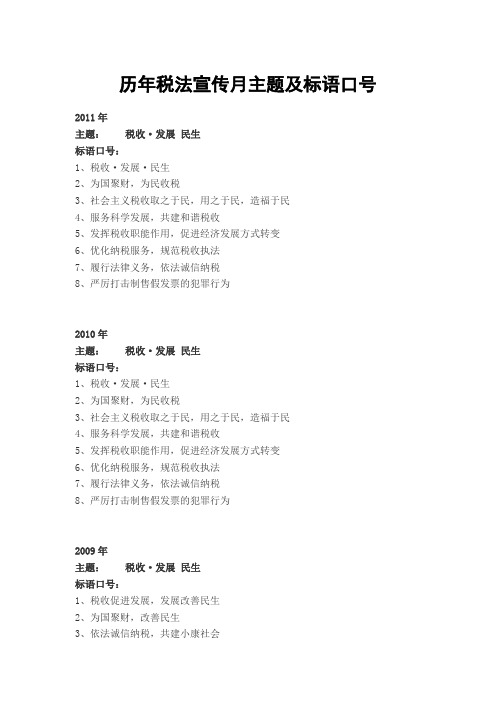 历年税法宣传月主题及标语口号
