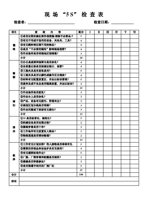 “5S”检查 表