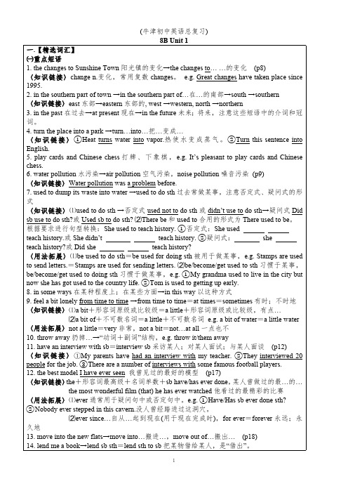 苏教版中考英语复习各单元要点8B_U1(最新整理)