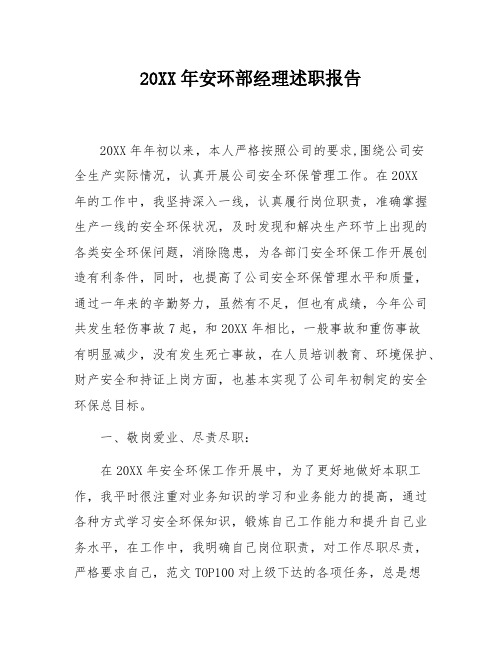 安环部经理述职报告两篇