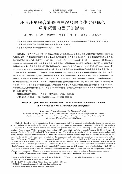 环丙沙星联合乳铁蛋白多肽嵌合体对铜绿假单胞菌毒力因子的影响