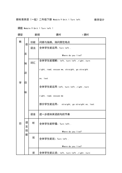 小学英语《Module9Unit1Turnleft》优质教案、教学设计
