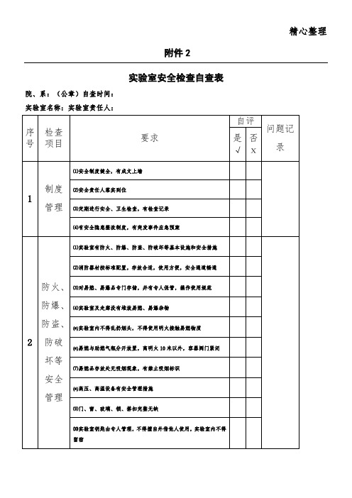 实验室安全检查自查表19186