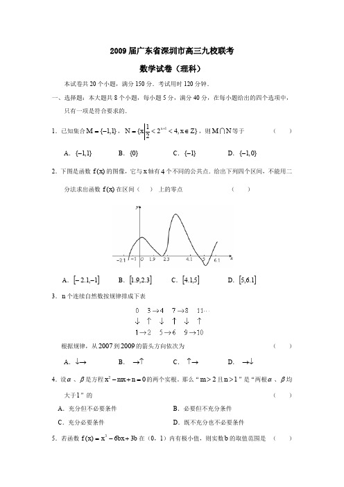 2009届广东深圳高三年级九校联考理