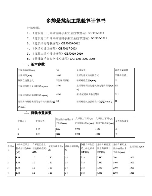 多排悬挑架主梁验算计算书