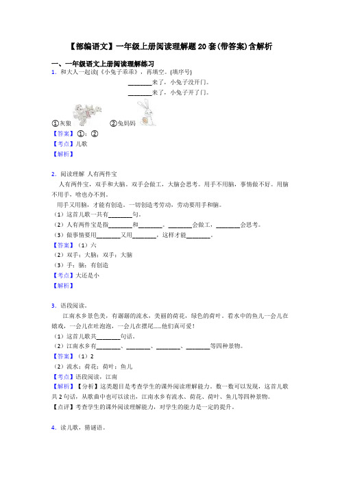 一年级【部编语文】一年级上册阅读理解题20套(带答案)含解析