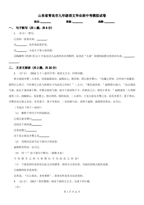 山东省青岛市九年级语文毕业班中考模拟试卷