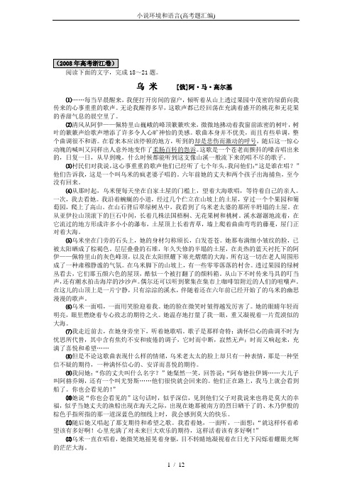 小说环境和语言(高考题汇编)