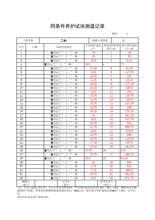 同条件养护试块测温记录(最新版)