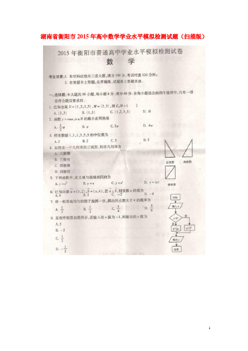 湖南省衡阳市高二数学学业水平模拟检测试题(扫描版)