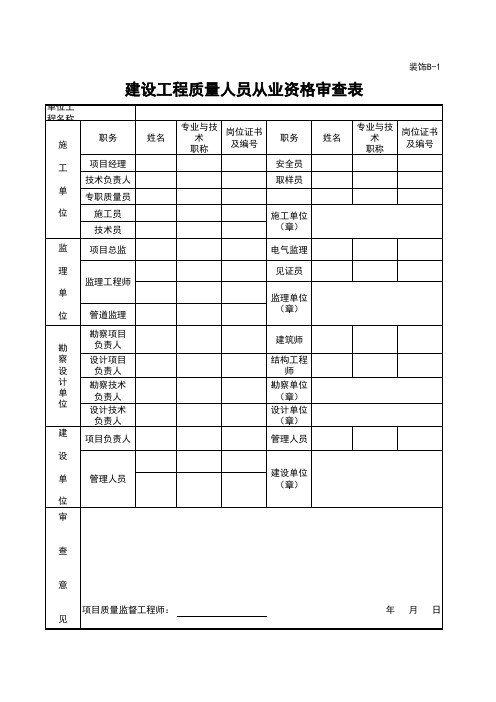 建设工程质量人员从业资格审查表