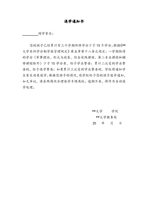 退学通知书【模板】