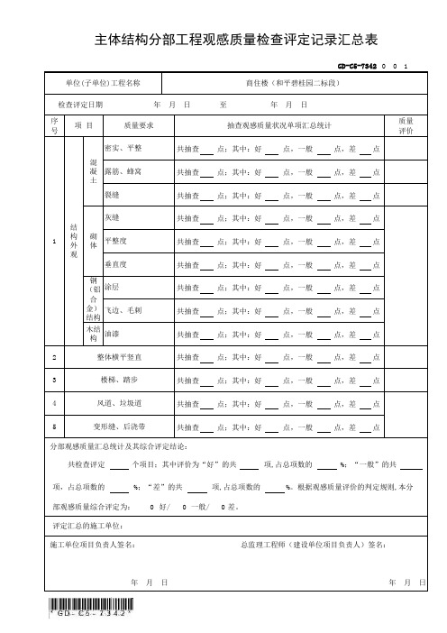 GD-C5-7342 主体结构分部工程观感质量检查评定记录汇总表