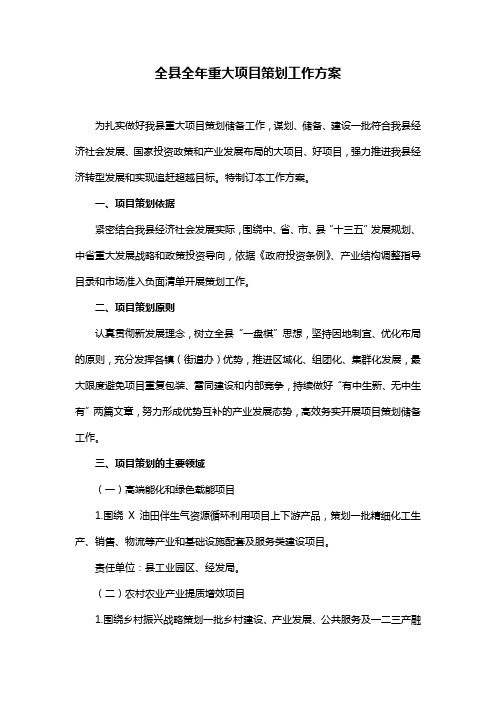 全县全年重大项目策划工作方案(最新)