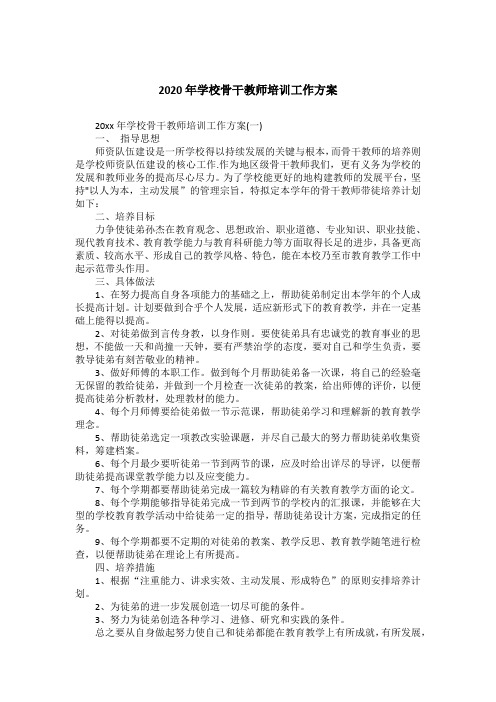 2020年学校骨干教师培训工作方案