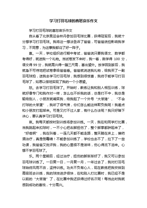 学习打羽毛球的喜怒哀乐作文