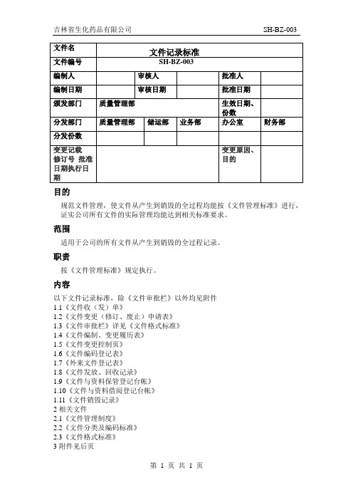 文件记录标准