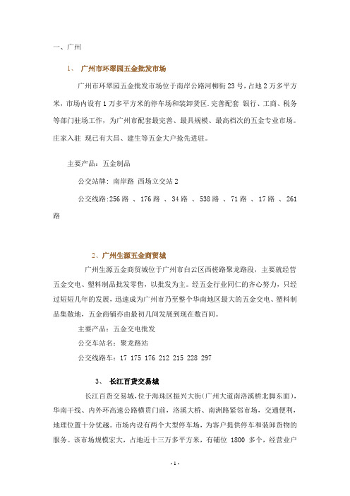 广州、南宁五金批发市场详细地址