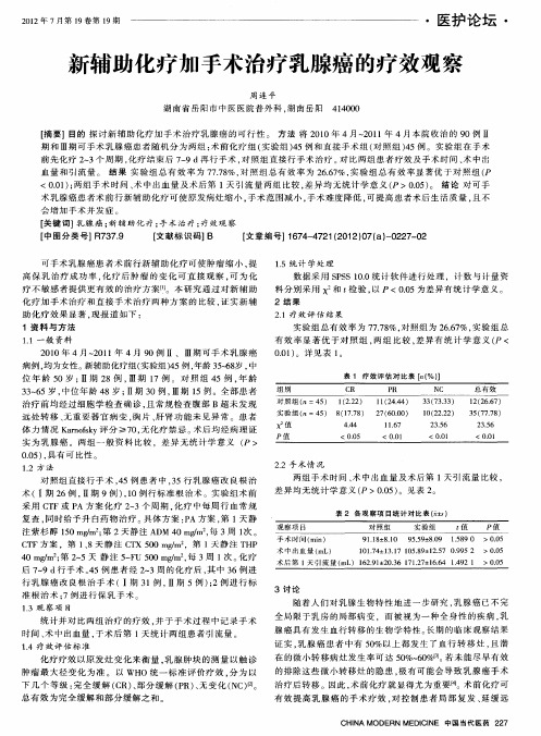新辅助化疗加手术治疗乳腺癌的疗效观察