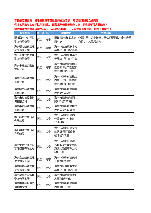 新版浙江省海宁咨询投资工商企业公司商家名录名单联系方式大全19家