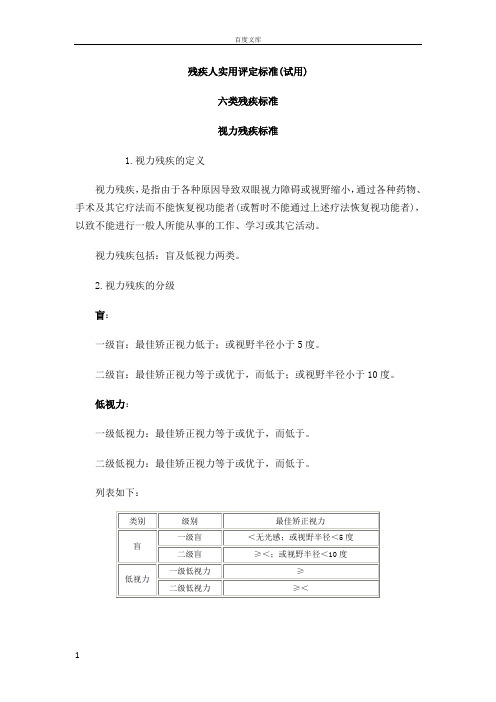 残疾人评定标准