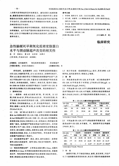 急性脑梗死早期氧化低密度脂蛋白水平与颈动脉超声改变的相关性