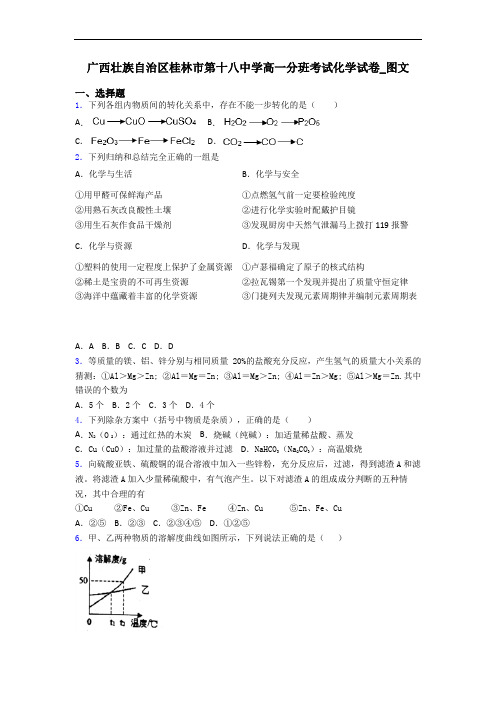 广西壮族自治区桂林市第十八中学高一分班考试化学试卷_图文
