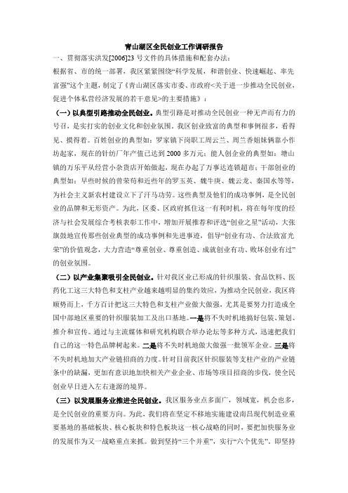 青山湖区全民创业工作调研报告