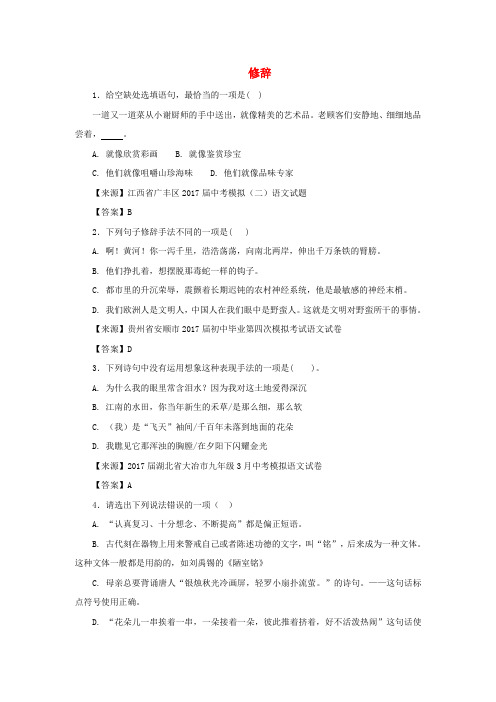 2017年中考语文名校模拟试卷分类汇编修辞