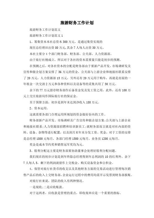 最新-旅游财务工作计划 精品
