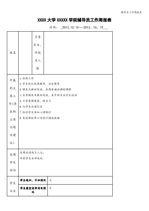 辅导员工作周报表