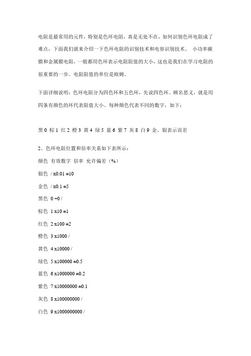 色环电阻和电容识别