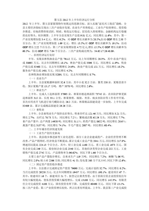 墨玉县2012年上半年经济运行分析