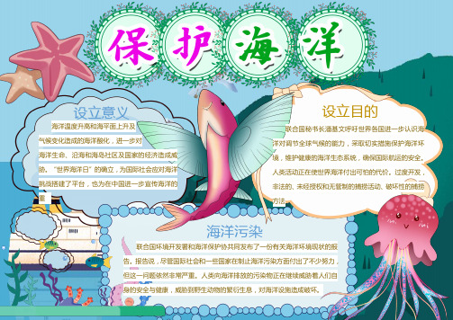 蓝绿色保护海洋手抄报Word模板