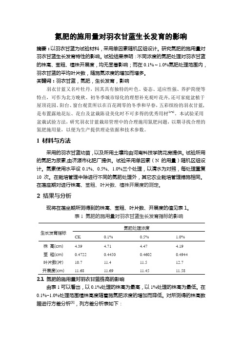 氮肥的施用量对羽衣甘蓝生长发育的影响