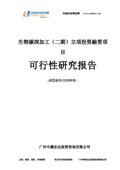 生物碳深加工(二期)融资投资立项项目可行性研究报告(非常详细)