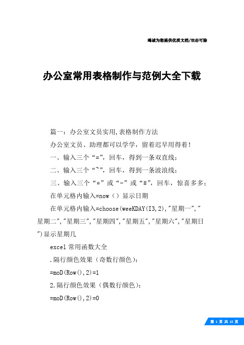 办公室常用表格制作与范例大全下载