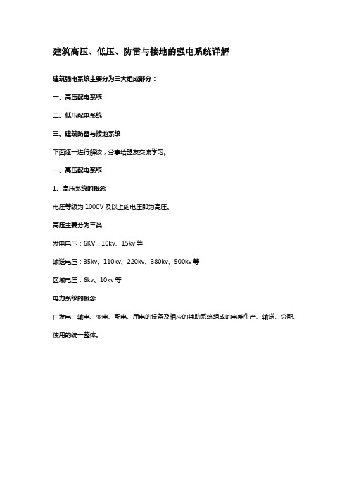 建筑高压、低压、防雷与接地的强电系统详解